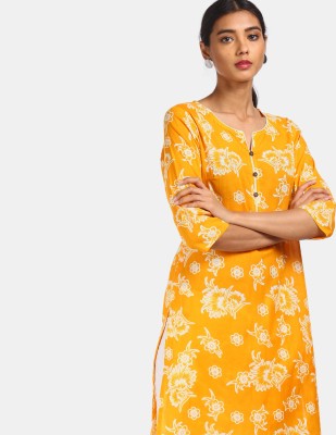 Karigari Women Printed Straight Kurta(Yellow)