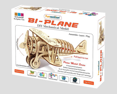 FUNVENTION Bi-Plane - DIY Mechanical Model - Build your own Biplane model(Multicolor)