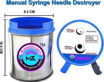 AMAZECARE ™ Manual Needle & Syringe Destroyer Hub Needle Cutter Machine Made With Heavy Stainless Steel Container And Premium Quality Plastic Head Body With Sharp Edge Blade (500ml) Needle Burner