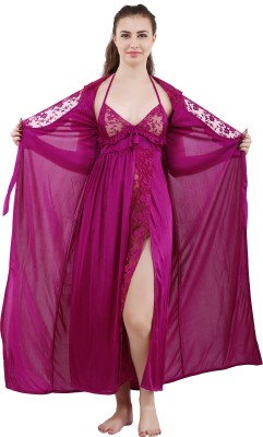 Romaisa Women Nighty with Robe(Pink)