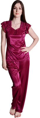 SENSLIFE Women Self Design Pink Night Suit Set