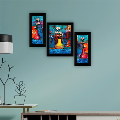 saf Set of 3 Floral Digital Reprint 13.5 inch x 22 inch Painting(With Frame, Pack of 3)