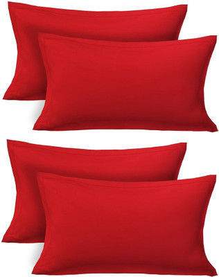 GKM Microfibre Solid Sleeping Pillow Pack of 4(Red)
