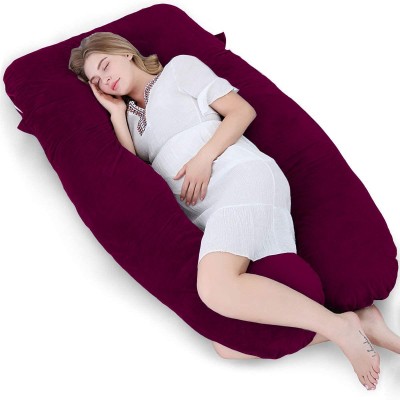 Daddy Cool Luxurious U Velvet Microfibre Solid Pregnancy Pillow Pack of 1(Wine)