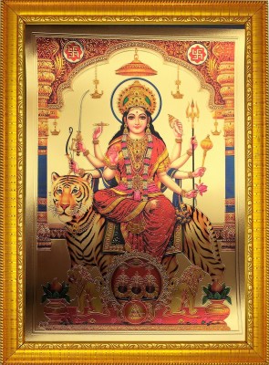 ADA Handicraft Goddess Durga Ma Photo for Pooja | Hindu Bhagwan Devi Devta Photo Frame | God Photo Frame for Wall Decor | Religious Idol Photo Frame - (35 x 25 CM) Religious Frame