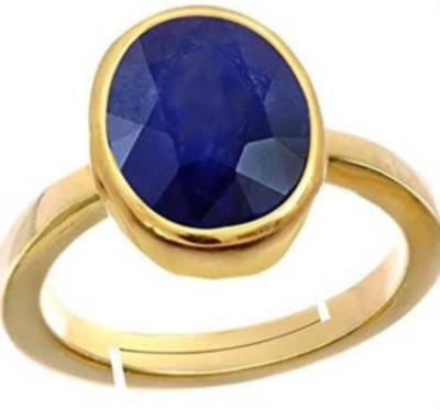 RSPSHAKTI Blue Sapphire neelam nilam Natural Gemstone Panch Dhatu Gold Coated Adjustable Ring for Men and Women Weight 7.25 Ratti with Lab Certificate Metal Sapphire Gold Plated Ring
