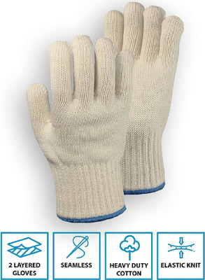 RBGIIT RSWH_ Reusable Washable Knitted Cotton Hand Gloves For Uses In Contruction Fire Safety Kitchen Cutting Vegetable Farmer Indrusty Worker Chemical Aryan Steel Cutting Safe Fingre And Arms Protective Protection Gloves Men Women Season Winter Cold Storage Bundle81 Kevlar  Safety Gloves(Pack of 10
