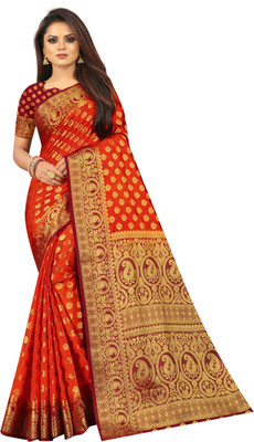 PICKWELL Self Design Banarasi Cotton Silk Saree(Multicolor)