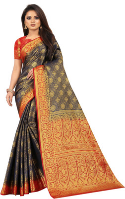 FINE WEAR Woven Banarasi Cotton Silk Saree(Multicolor)