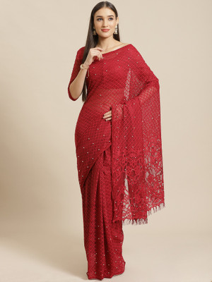 Ratnavati Solid/Plain Bollywood Net Saree(Maroon)