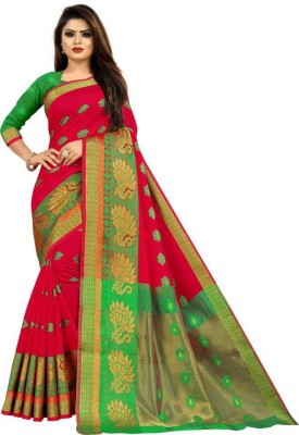 Wamsi Woven Kanjivaram Cotton Silk Saree(Red)