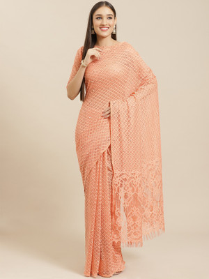 Ratnavati Self Design Bollywood Net Saree(Cream)