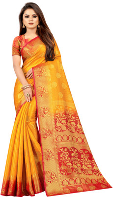 PICKWELL Self Design Banarasi Cotton Silk Saree(Multicolor)