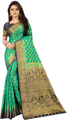 DHRUTI TEXTILES Self Design Banarasi Cotton Silk Saree(Green)