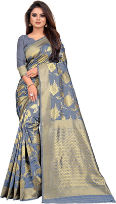 Vartul Enterprise Self Design Bollywood Jacquard Saree(Grey)