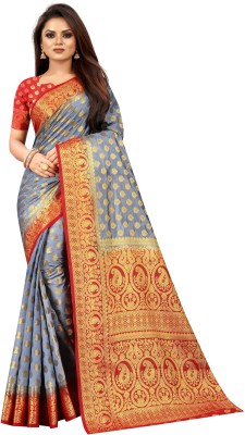 DHRUTI TEXTILES Self Design Banarasi Cotton Silk Saree(Grey)