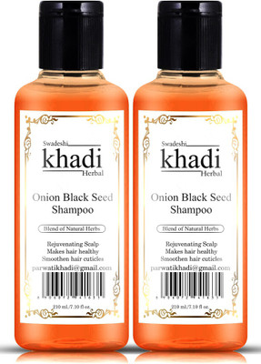 SWADESHI KHADI HERBAL Onion Black Seed Shampoo with Blend of Natural Herbs Rejuvenating Scalp (Pack of 2)(420 ml)