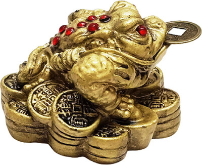 numeroastro Feng Shui Three Leg Frog with Coin for Good Luck (7 Cms) (1 Pc) Decorative Showpiece  -  5 cm(Polyresin, Gold)