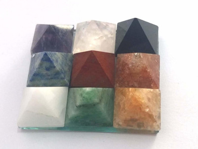 Shubh Sanket Vastu Navagrah Crystal Pyramid on Glass Plate 2 inches Decorative Showpiece  -  3 cm(Crystal, Multicolor)