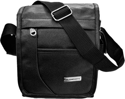HANDCUFFS Black Sling Bag Men's Tan Leather Messenger Bag (10 Inch)