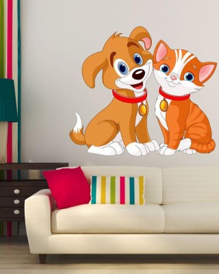 Approach home Decor 60 cm cute animals dog cat wall stickers 3d Self Adhesive Sticker(Pack of 1)