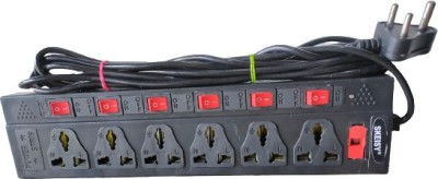 Skeisy 6 Socket plus 6 switch with one led & 3.5 yard long wire 6  Socket Extension Boards(Black, 3 m)