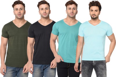 Adorbs Solid Men V Neck Green, Blue, Black T-Shirt