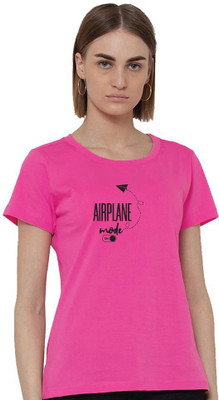 dreamkarts Printed Women Round Neck Pink T-Shirt
