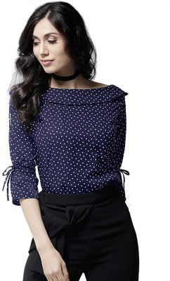 City Fashion Casual 3/4 Sleeve Printed Women Dark Blue Top