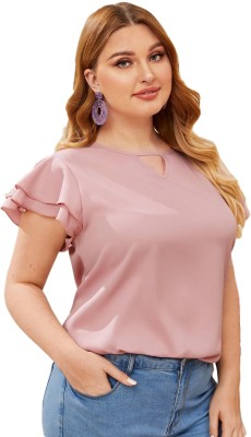 Clemira Casual Short Sleeve Solid Women Pink Top