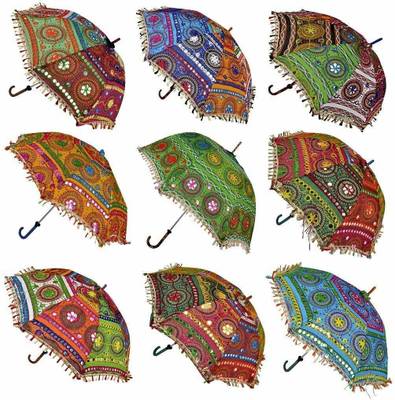 Khamma Ghanni Handicrafts Sun Protection Rajasthani Umbrella Handicraft Walking Stick Umbrella Navratri Decoration Items I Decorative Umbrella ( 6 Pcs) Umbrella