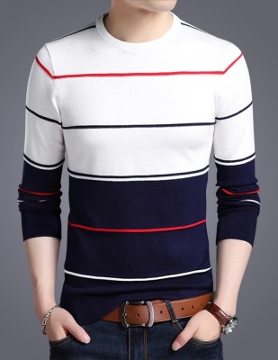 EyeBogler Striped Men Round Neck Red, White, Blue T-Shirt