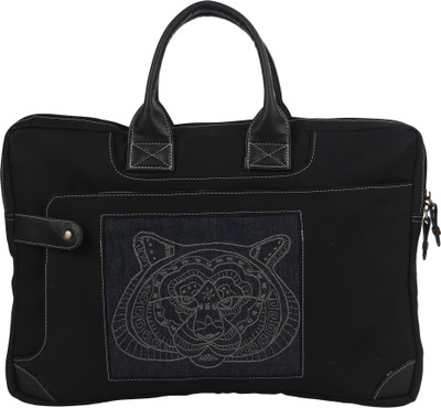 Indha Craft Black Denim Hand Embroidered Tiger Laptop Bag/Laptop Sleeves for Men Messenger Bag(Black, 16 inch)