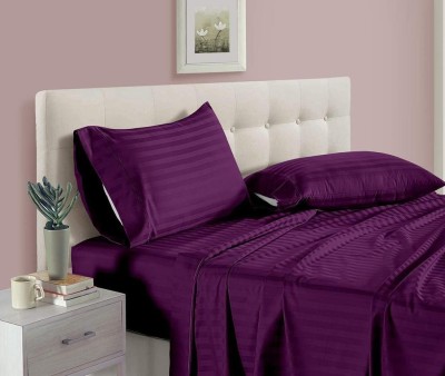 Dnk 240 TC Satin Double Striped Flat Bedsheet(Pack of 1, Purple)