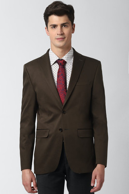 PETER ENGLAND Solid Single Breasted Formal Men Blazer(Brown)