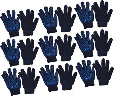 Frontier Blue Dotted Cotton Hand Gloves (Pack Of 9 Pairs.) M Wet and Dry Glove Set(Medium Pack of 18)