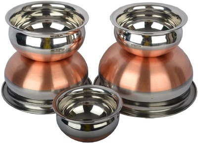 RBGIIT Perfect Copper Handi Set for Everyday Use Whether you want to cook a delicious serving of your favourite sabzi or heat leftover curries from the previous day, the 3 Piecs copper handi set, Prabhu Chetty, Curved Copper Plate at Bottom, Best Quality Stainless Steel Copper Bottom Handi Pot Set, 