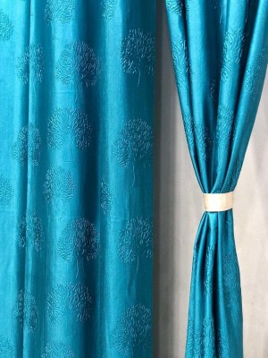 SB Textiles 213 cm (7 ft) Polyester Room Darkening Door Curtain (Pack Of 2)(Floral, Blue)