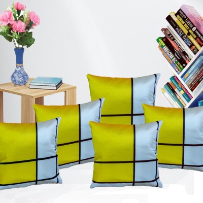 KANUSHI Checkered Cushions Cover(Pack of 5, 41 cm*41 cm, Yellow, Blue)