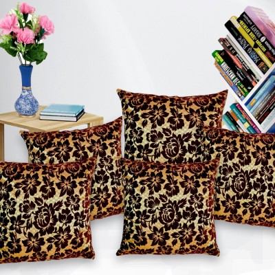 KANUSHI Floral Cushions Cover(Pack of 5, 41 cm*41 cm, Brown, Gold)