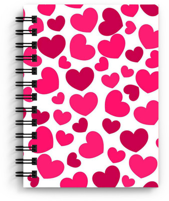 DI-KRAFT Heart Printed Regular Notebook A5 Diary Unruled 160 Pages(White, Pink)