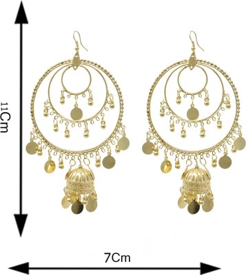 Steorra Jewels Gold Huge Chandelier Long Round Shape Earrings for Women Beads Alloy, Crystal Earring Set