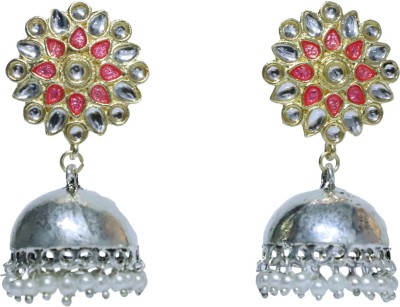 Mrigangi Traditional Oxidised Silver Floral Design Pink Stone Jhumki/Jhumka Earring for Women and Girls Alloy Jhumki Earring