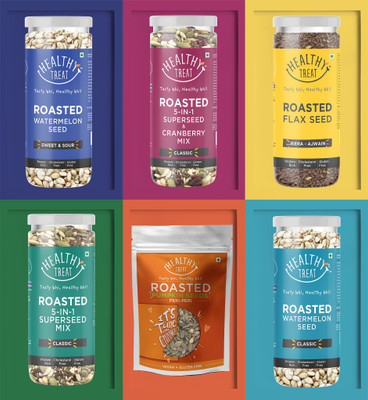 Healthy Treat Healthy Treat Roasted Super-seeds Combo - Pack of 6 900 gram| Immunity Booster | Gluten Free, Vegan each 150 gram Chia Seeds, Brown Flax Seeds(6 x 150 g)