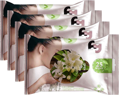 BOLDNYOUNG Soft Facial Face Skin cleaning Wet Tissue Wipes (MultiFlavour) (Pack of 4)(100 Tissues)