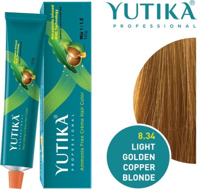 Yutika Professional Creme Hair Color , Light Golden Copper Blonde 8.34