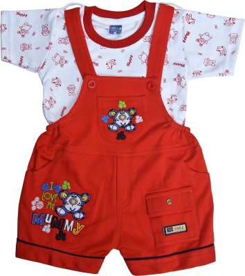 Roble Dungaree For Boys & Girls Casual Printed Cotton Blend(Red, Pack of 1)