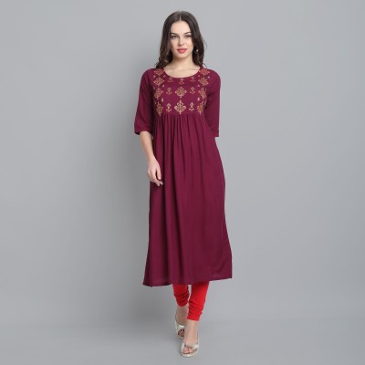 FASHION PATTI Women Embroidered A-line Kurta(Maroon)