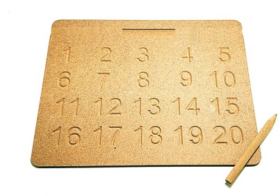 Toyvala Antique Montessori Mathematical 1-20 Numerals/Counting Wooden Tracing Board - 1-20 Numerals - Montessori Counting Learning With Dummy Pencil(Brown)