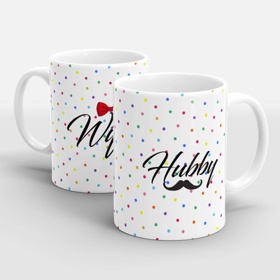Sublikraft Hubby.Wifey Printed Ceramic Coffee Mug(330 ml, Pack of 2)